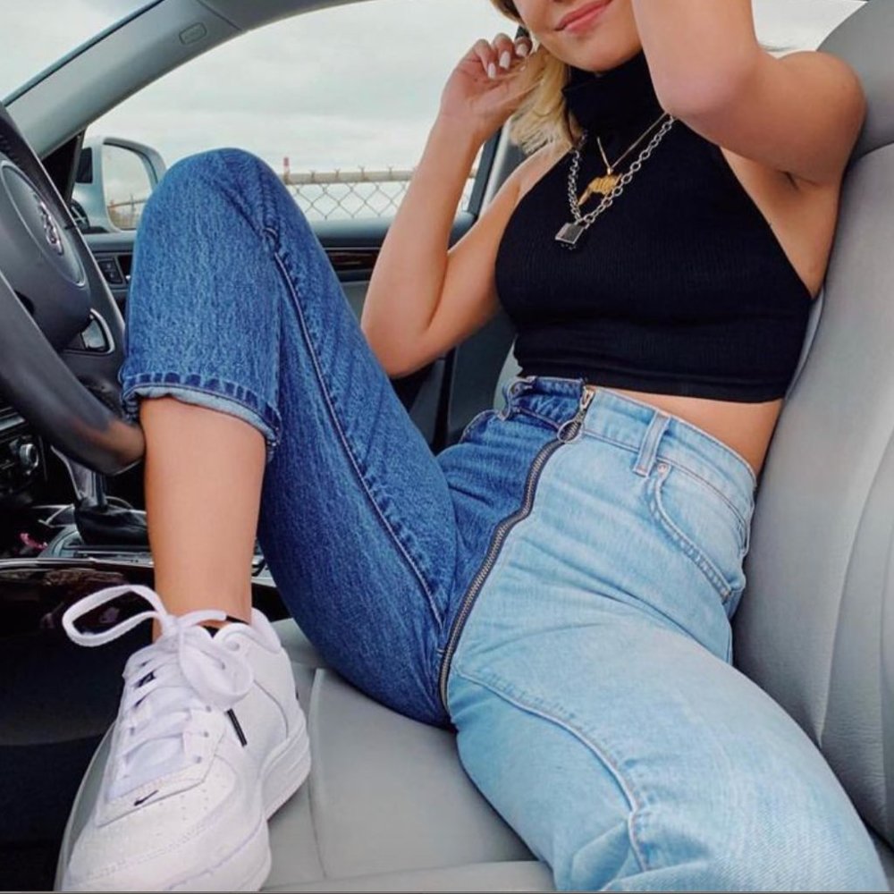 Revice High Rise Two Tone Yin Yang Zipper Jeans in Tokyo Wash